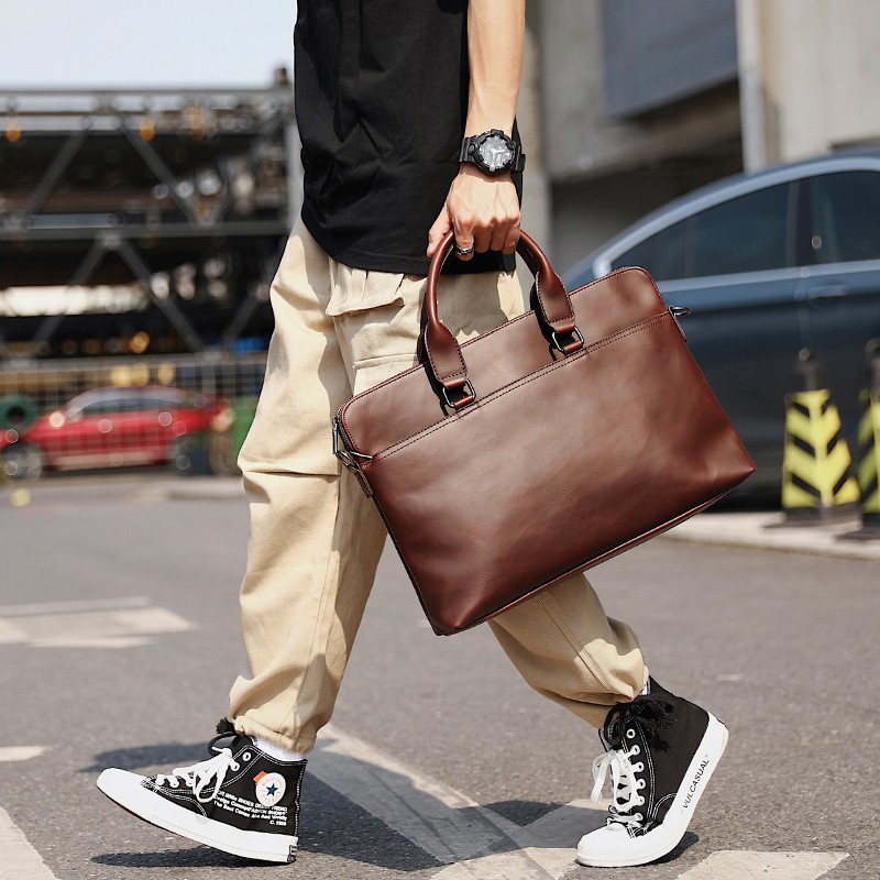 Multifunctional zipper leather discount business manager bag