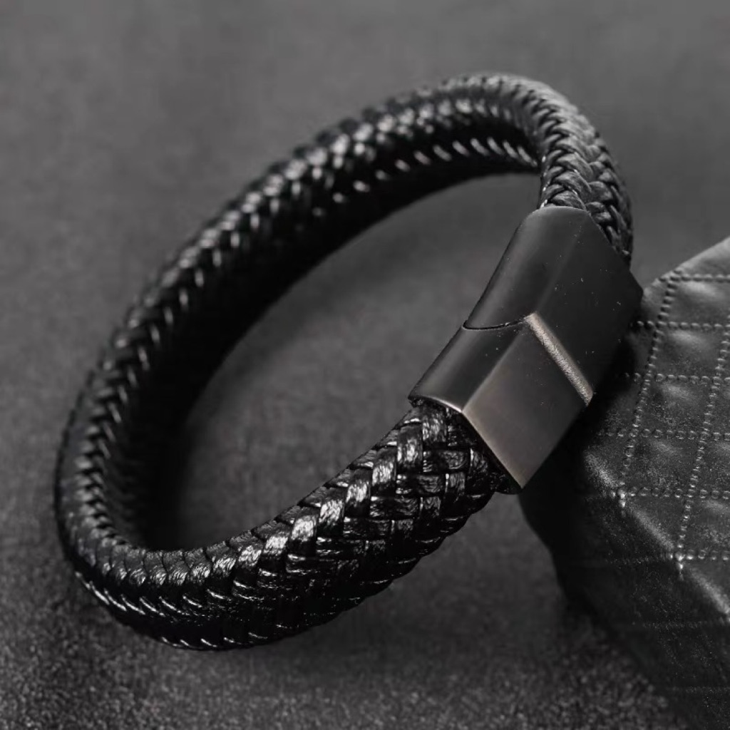 Mens black hot sale braided bracelet