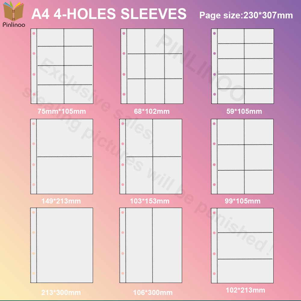A4 Binder Photocard Sleeves 1 2 4 6 8 9 Pockets Clear 11 Holes Trading Card Postcard  Sleeves 10x15 4x6 Photo Album Refill Pages