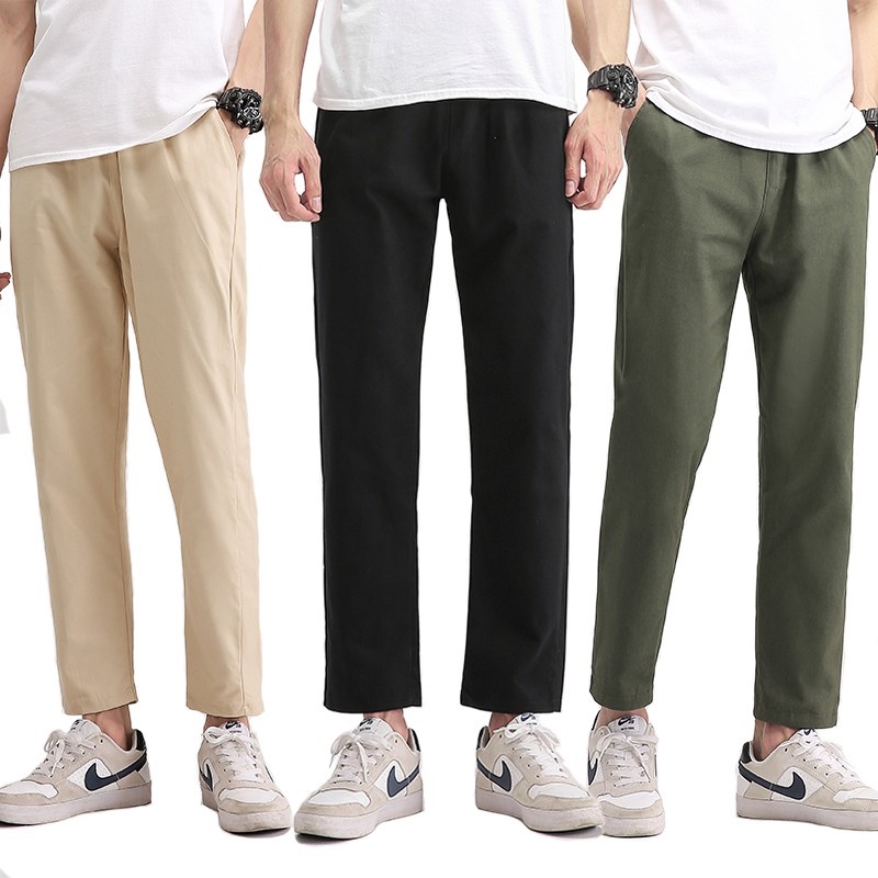 Cheap M-5XL Summer Korean Style Fashion All-match Loose Straight Casual  Long Pants for Men Men's Fashion Casual Trousers Slim Fitting Sweatpants