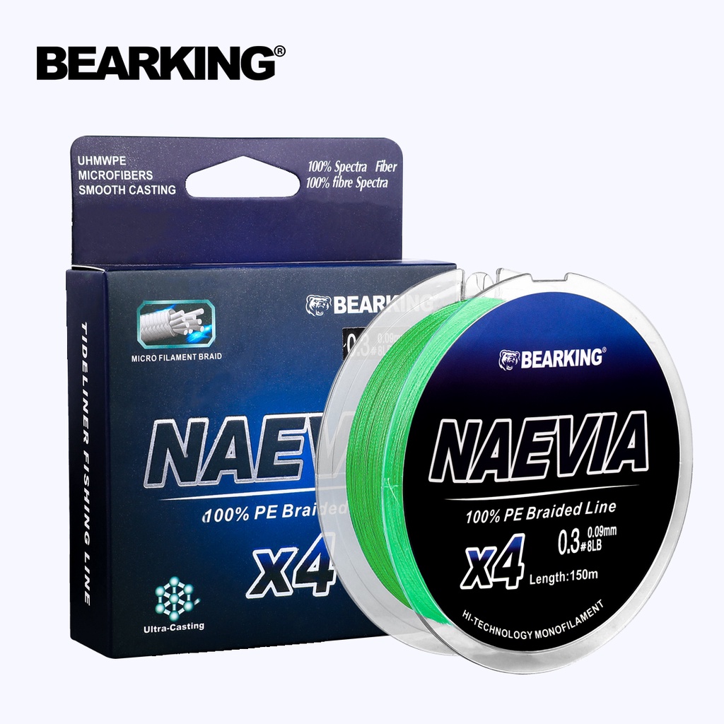Bearking NAEVIA 150m Standard X4 PE Fishing Line 0.2#-4.0# 7-50lb Braided  Line Smoother Stronger For Freshwater Saltwater Fishing
