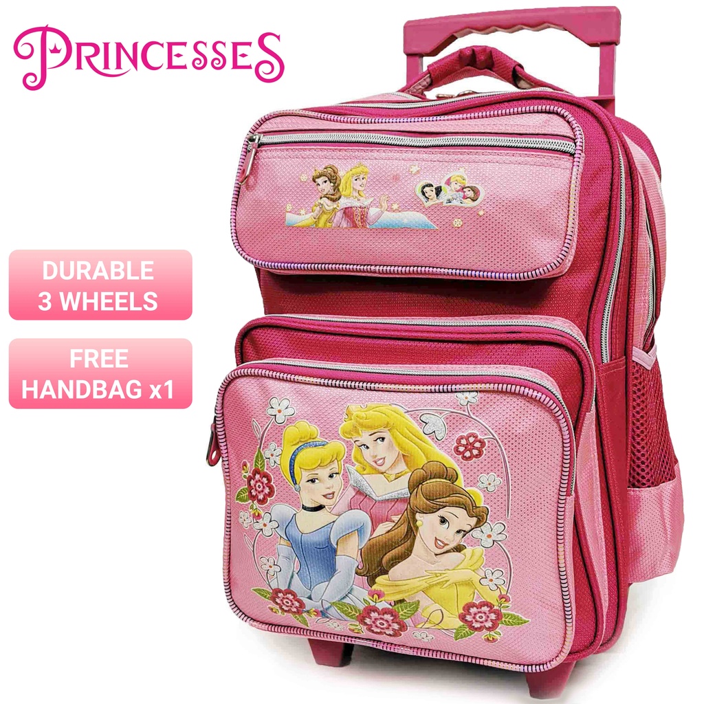 Disney Princesses 3 Wheel 3D Kid Children Trolley School Bag