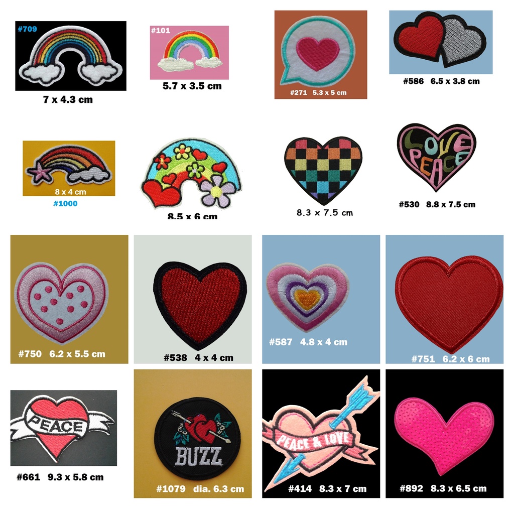 20 designs* Iron On Patch Rainbow Heart Love Valentine Children