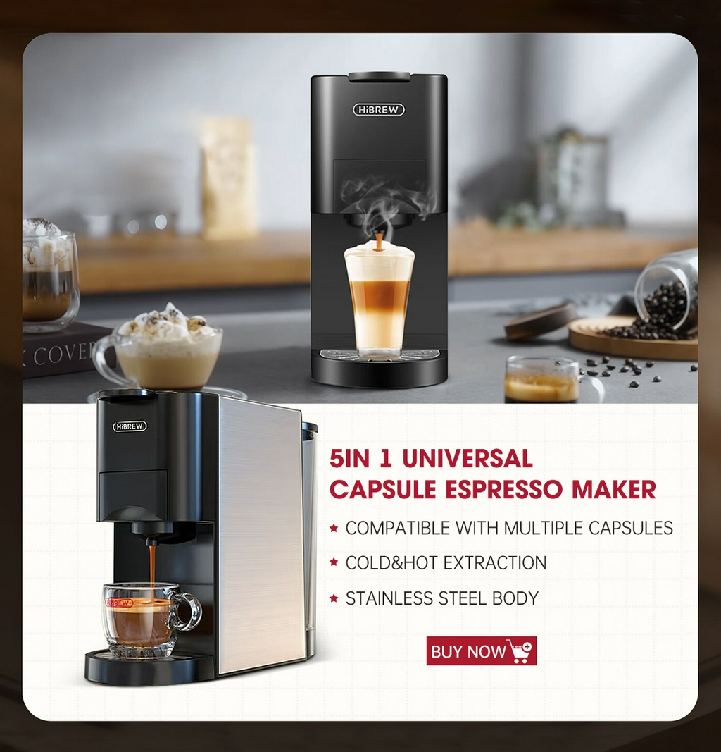 HiBREW 4 in 1 Multiple Capsule Coffee Maker Full Automatic With Hot & Cold  Milk Foaming