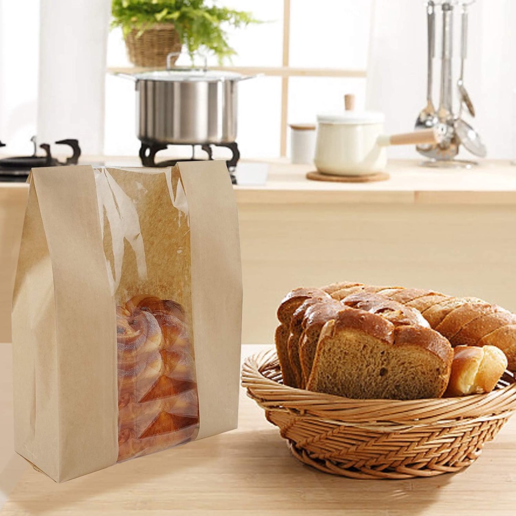 Toast Paper Bags with Window Brown Bakery Bags for Loaf Pastry Cookies Candies with stickers 35.5cm x 21.1cmx 8.9cm Shopee Singapore