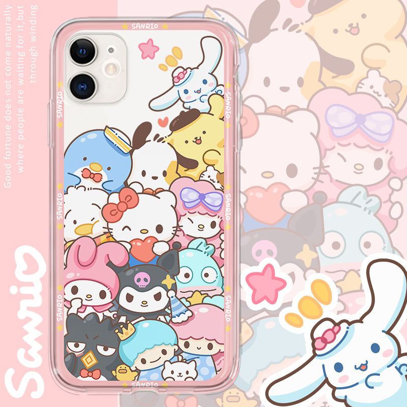 Sanrio HelloKitty Melody Kuromi Cinnamoroll LittleTwinStars Pochacco  PompomPurin Phone Case For i Phone 14 13 Pro Max Case/ 12/ 11/ XS/ XR/ X/  8/ 7 Plus Mini Cover 29JH