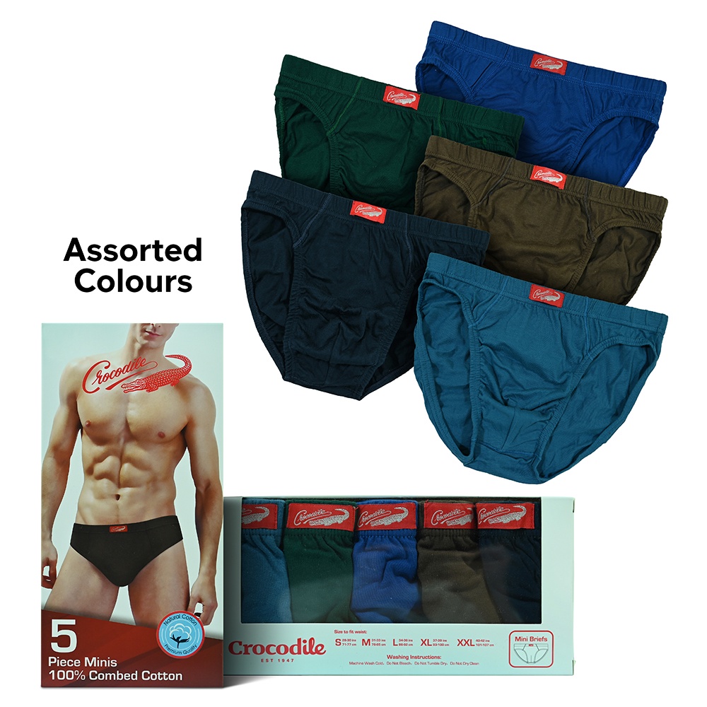 Crocodile- 5-Pcs Men's Mini Briefs/ Underwear (100% Cotton)