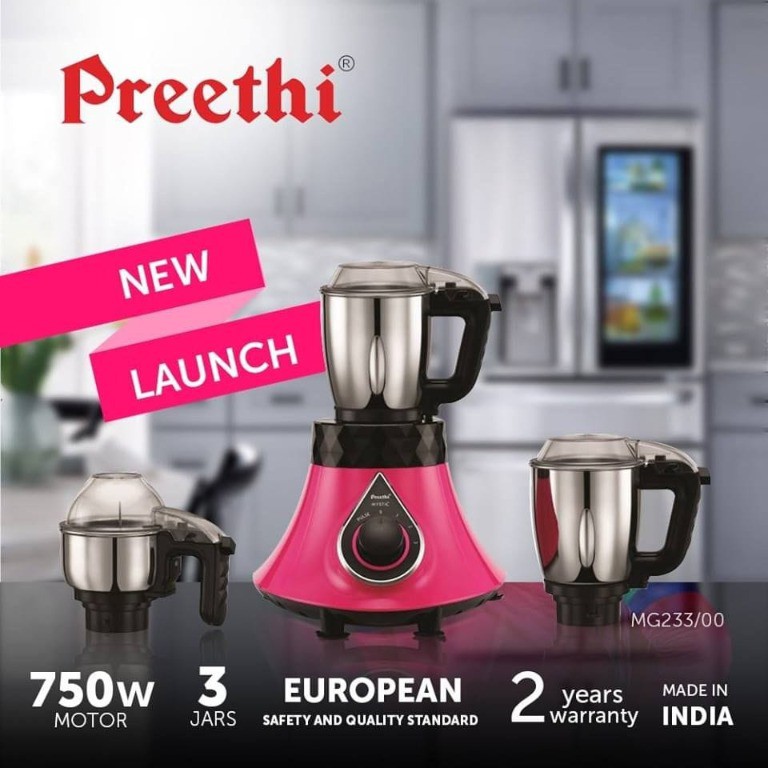 PREETHI MYSTIC 750WATT HANDS FREE 3 JARS MIXER-GRINDER