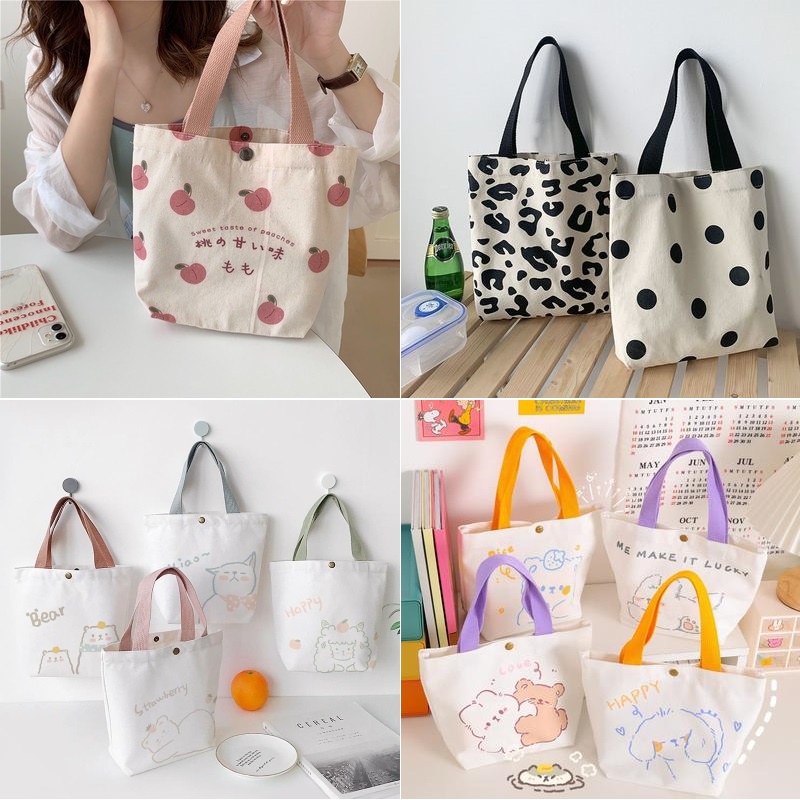 Mini Square Bag Cartoon Bear Decor Letter Graphic Cute Linen Tote Bag,  Cartoon Hand-Carrying Snack Bag, Bear Print Handbag