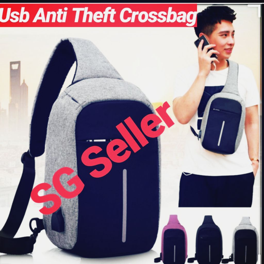 SG Seller Anti Theft USB Charging Sling Bag Crossbody Bag Smart