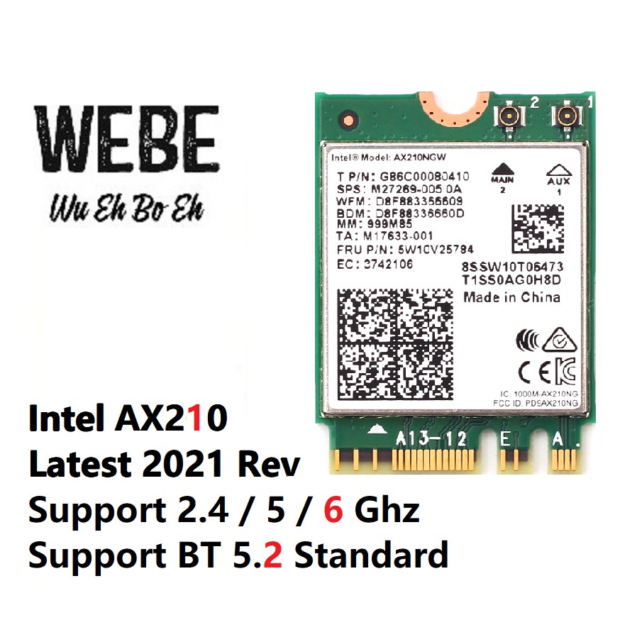 Tri-Band Intel AX210 wifi Card for PC Wi-Fi 6E AX210NGW NGFF M.2 2230 wifi  160MHz 2x2 MU-MIMO AX210 Wifi Bluetooth5.2 Internal Network Card Wireless