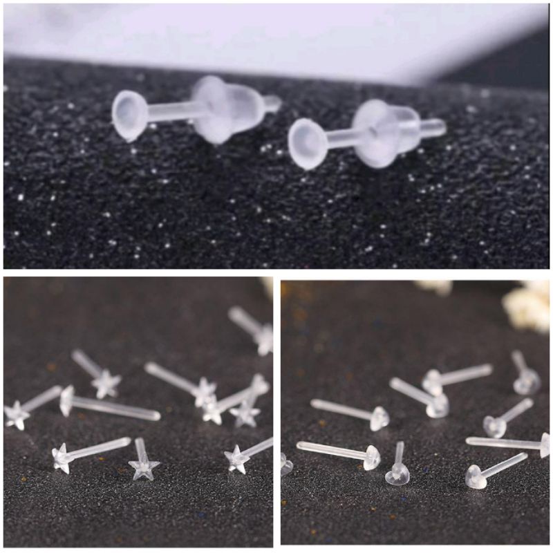 SG stock 10pcs Hypoallergenic clear plastic ear studs ear stick with stopper Shopee Singapore