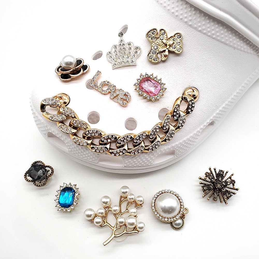 Shoe Charms for Croc DIY Diamond Pearl Chain Gemstone Decoration