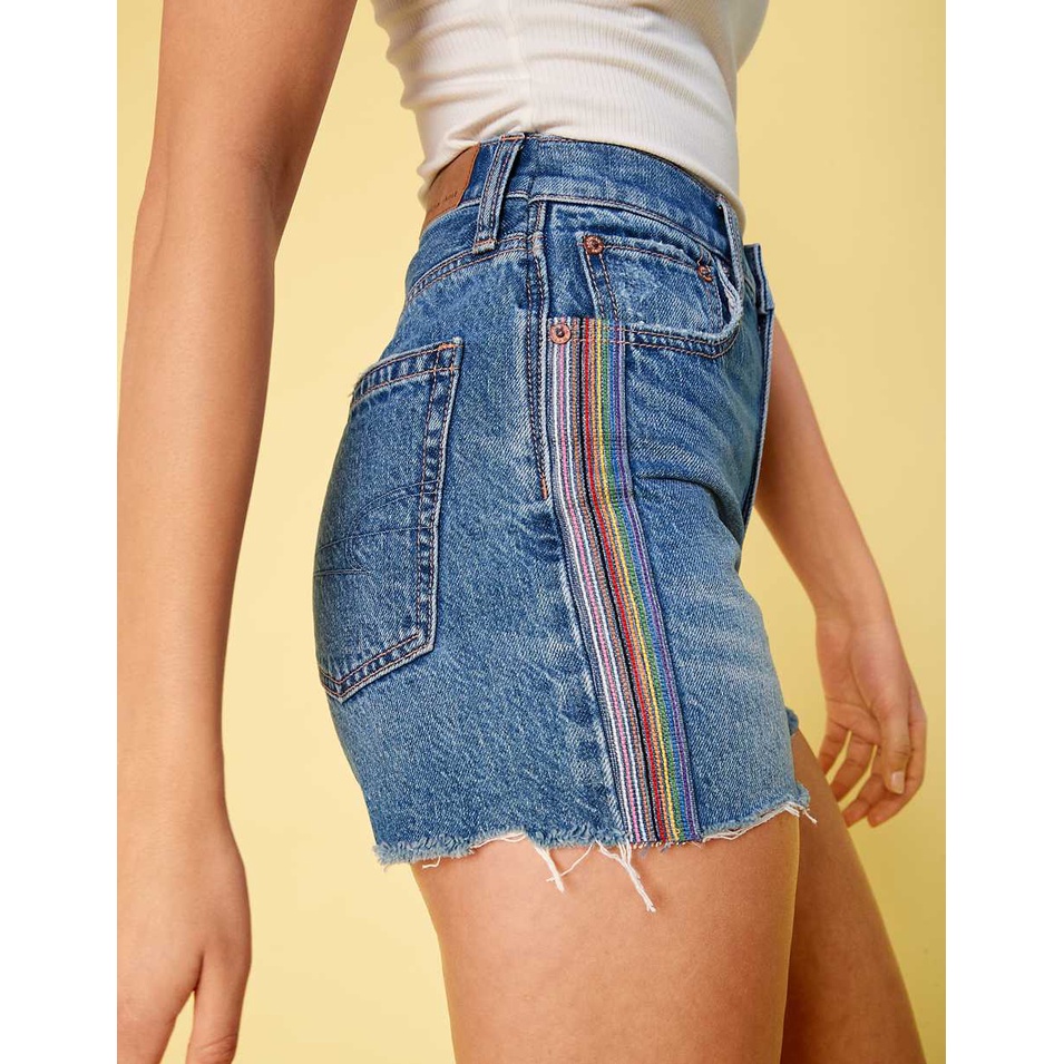 Buy American Eagle Women Navy Blue Stretch Denim Mom Shorts online