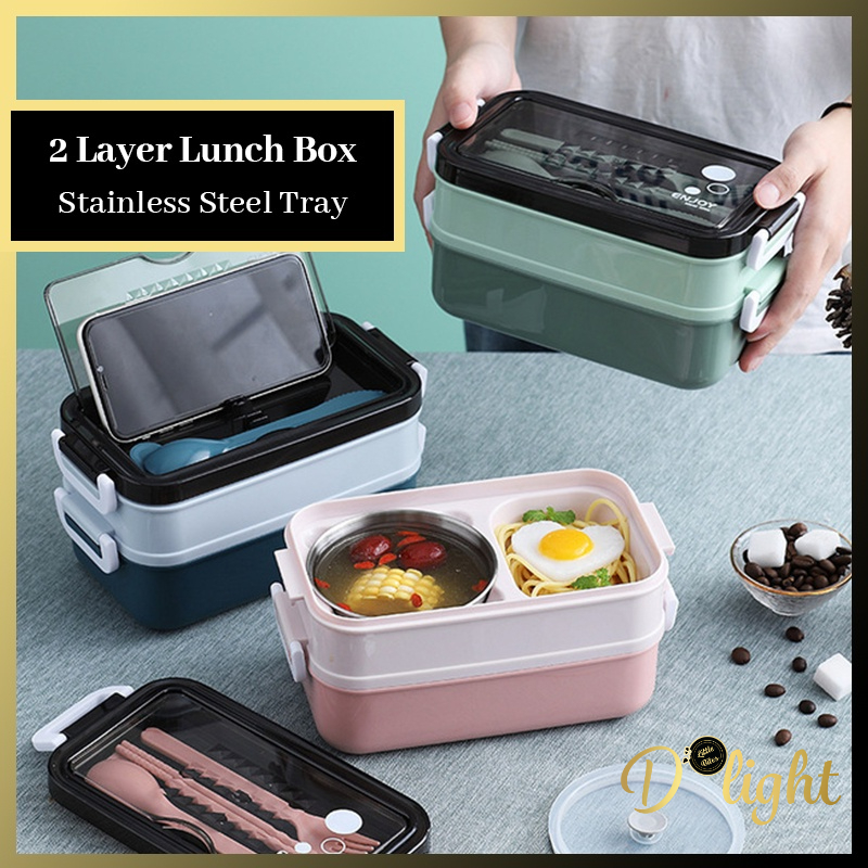 Stackable Bento Box Adult Lunch Box 2 Layers All-in-One Lunch Containers  with Multiple Compartments for Adults & Kids, 2000ml Large Capacity  Built-in Utensil Set & BPA Fre