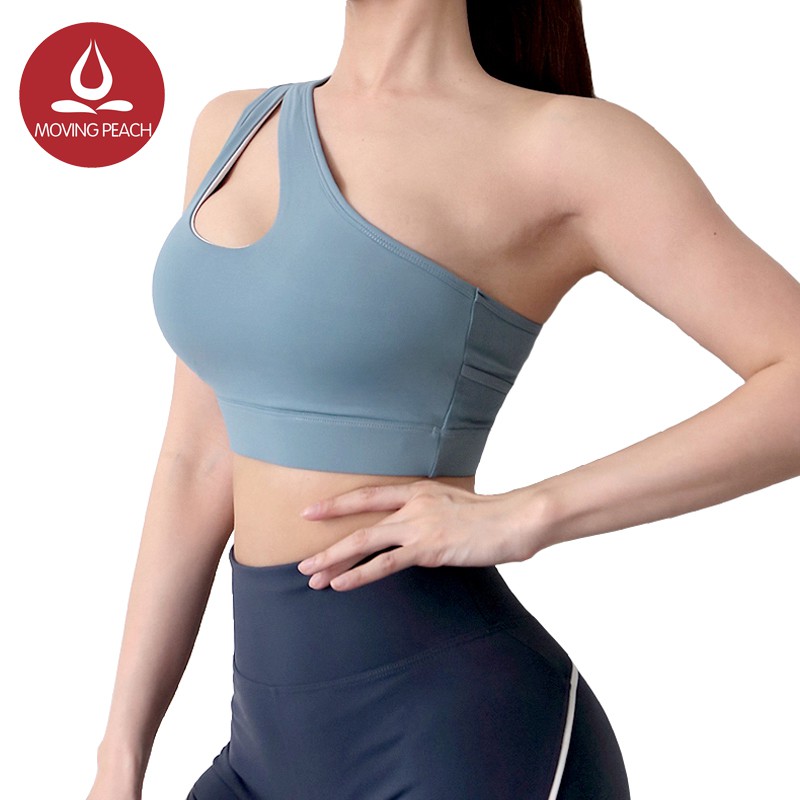 MOVING PEACH Sports bra one shoulder Skin-friendly Yoga Underwear with mesh  ABY2