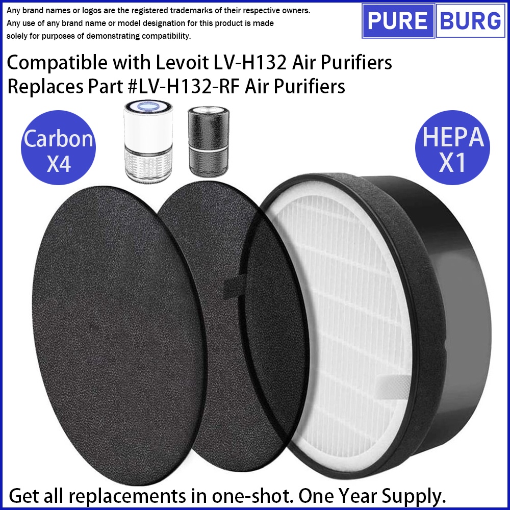 Levoit Air Purifier Replacement Filter LV-H132-RF, Genuine, for LV-H132  Series, 1 Pack