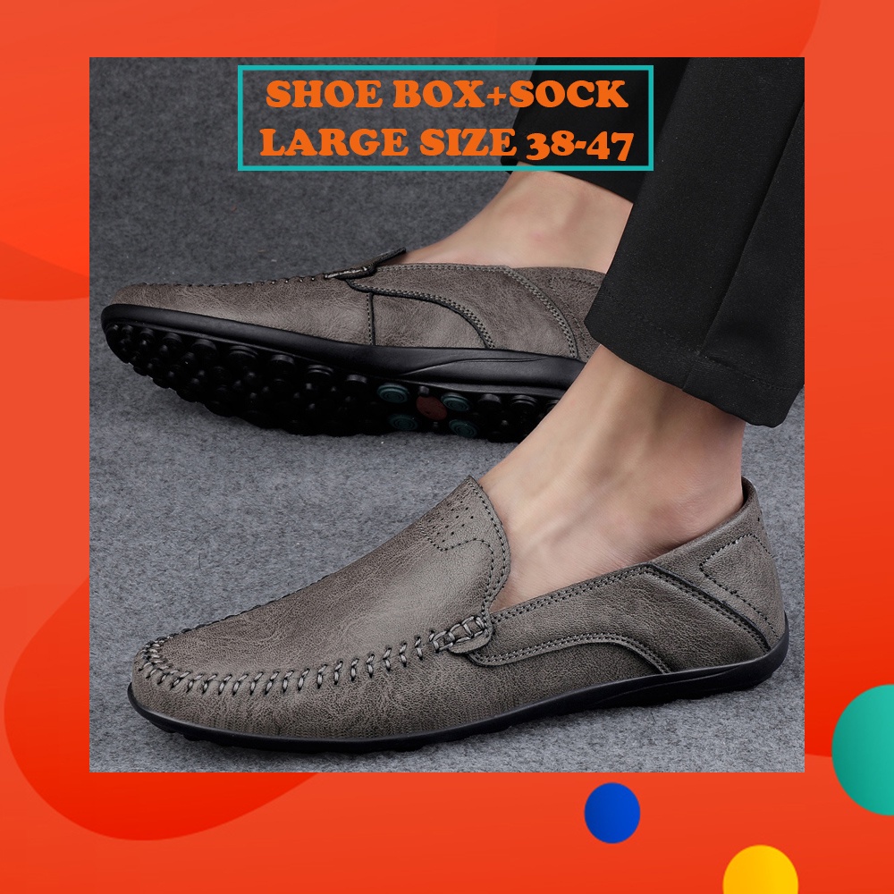 Lowest price 38 47 Men s Loafers Male Casual Genuine Leather Shoes