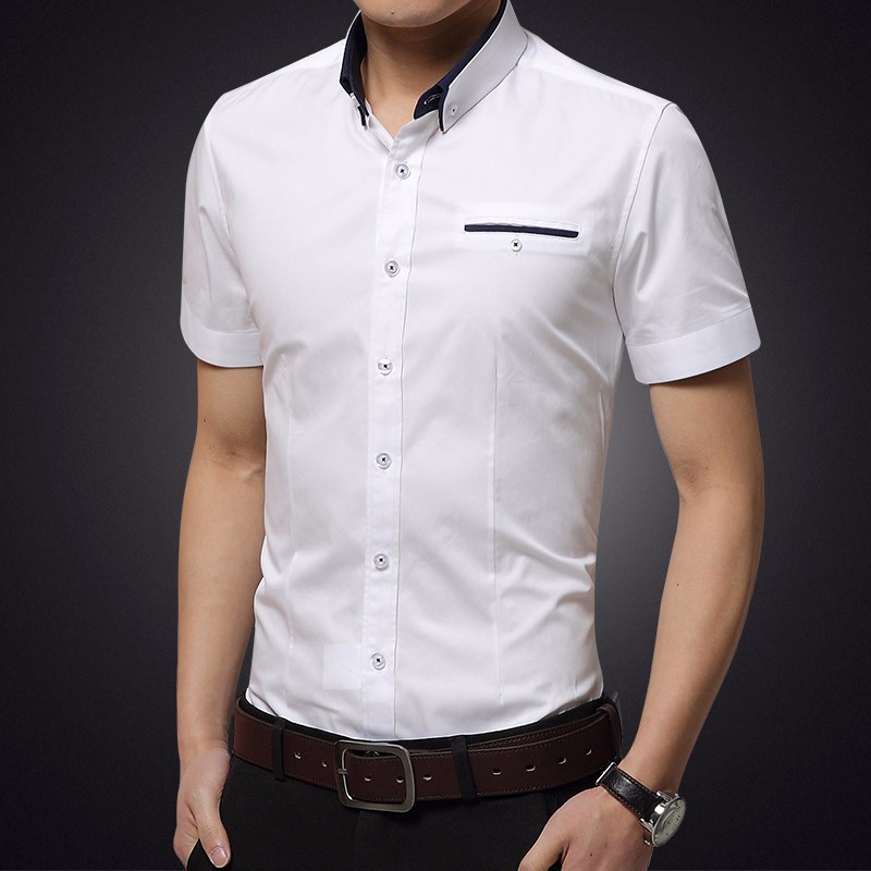 7 colours Men Short Sleeve Shirt Summer Korean Business Casual