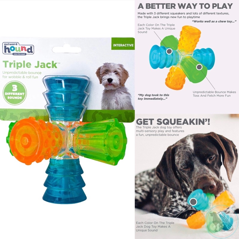 Outward Hound Triple Jack Interactive Multi-Squeak Dog Toy, Multi, One-Size