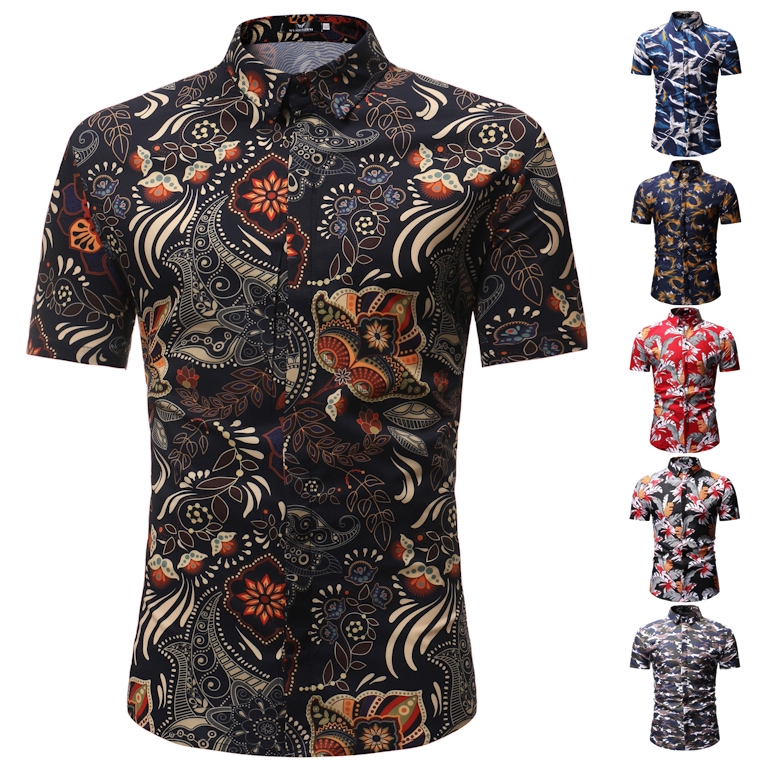 Mens floral shirts short on sale sleeve