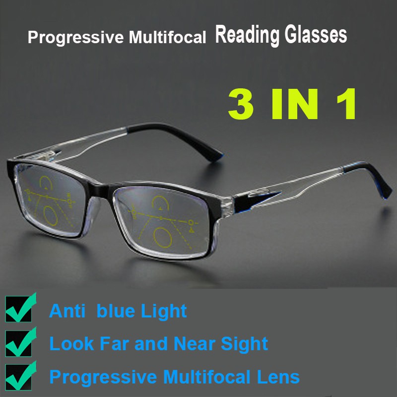 Men Women Polygonal Progressive Multifocal Reading Glasses Readers 0.5 ~  3.0 A
