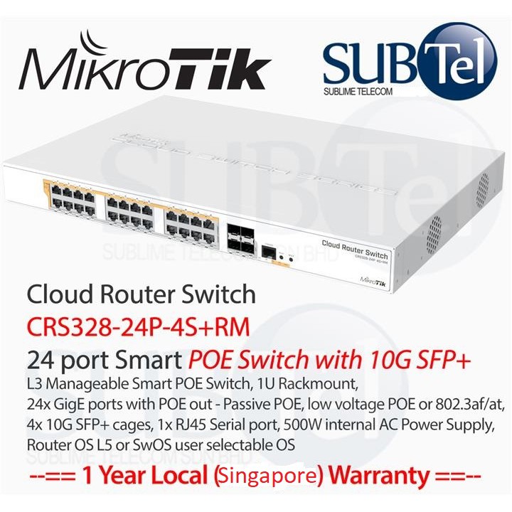 CRS328-24P-4S+RM 28 Port Mikrotik POE Switch SFP+ 10G 802.3af 450W