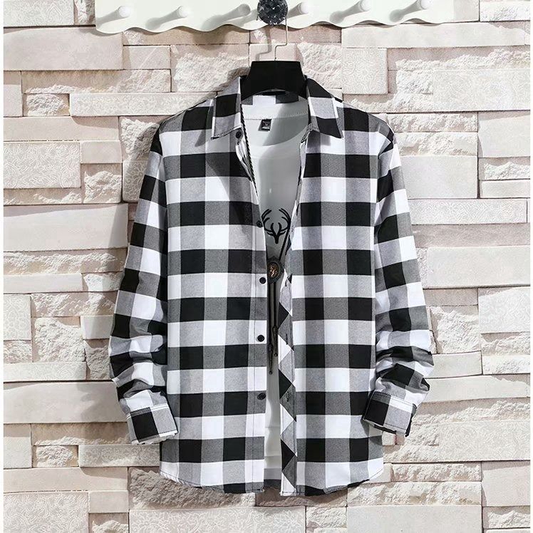 long sleeve shirt with checkered sleeves