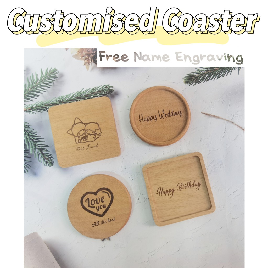 SG Seller Personalised Name Wooden Coaster Customized Cup