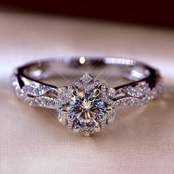 White sapphire engagement hot sale ring set