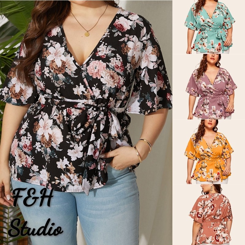 V neck clearance plus size tops