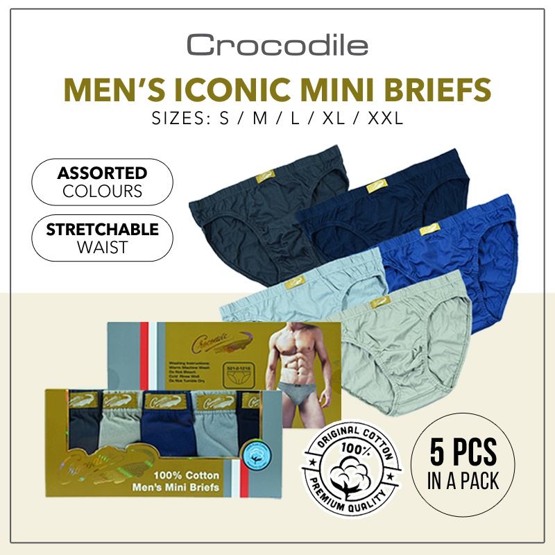 Crocodile- 5-Pcs Men's Mini Briefs/ Underwear (100% Cotton)