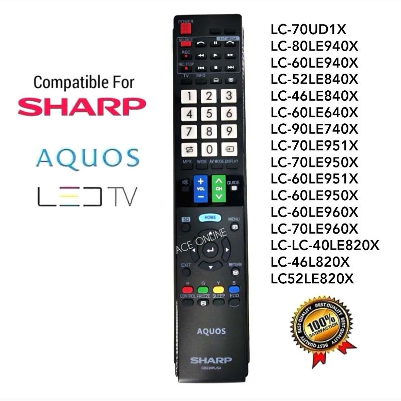 Sharp Aquos LCD LED TV Remote Control GB039WJSA Compatible With LC