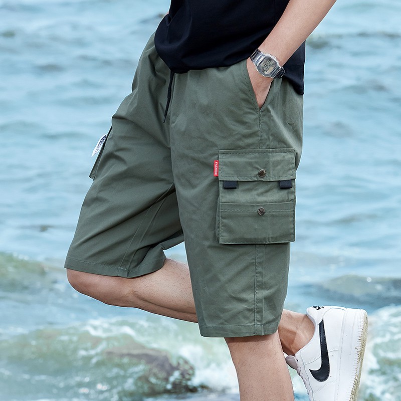 Men Shorts /Cargo Pants Solid Color Multi-pocket Straight Bermudas