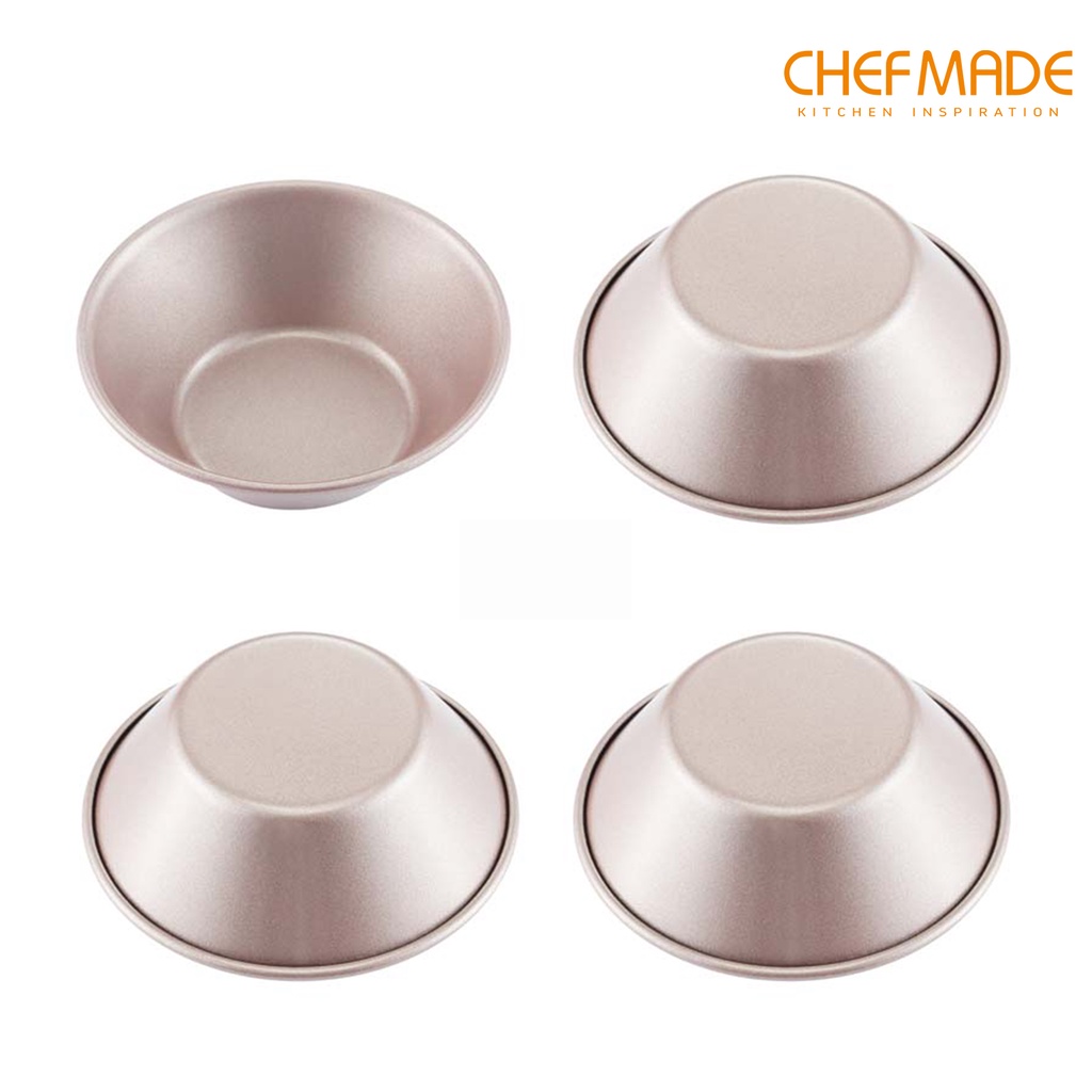 CHEFMADE Mini Tube Pan Set, 4-Inch 4Pcs Non-Stick Kugelhopf Mold for Oven  and Instant Pot Baking (Champagne Gold)