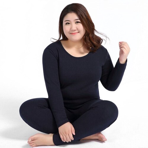 JXMY Women Plus Size 4XL 5XL Long Johns Autumn winter Solid Warm Women  Thermal Underwear suit