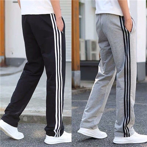 Solid Color Thin Style Men 95% Cotton Spandex Pants Full Length Drawstring  Straight Loose Pants Summer Breathable Casual Trousers