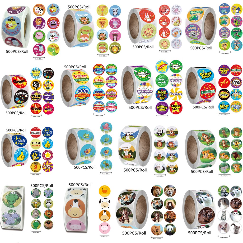 500 Incentive Stickers Adorable Round Encouraging Stickers Teacher Reward  Motivational Sticker in 4 Designs with (Each Measures 1inch Diameter)
