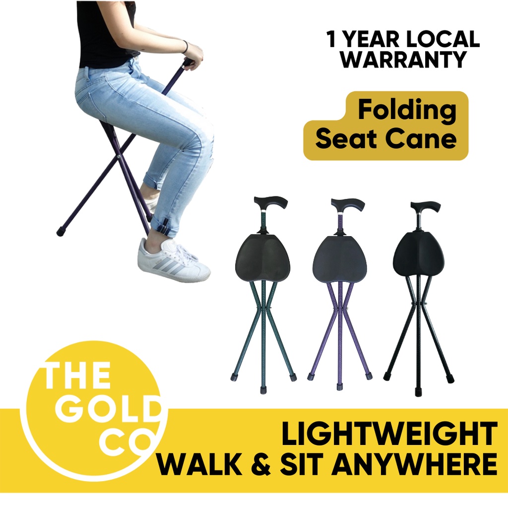 Portable Adjustable Folding Walking Cane with Seat Allows