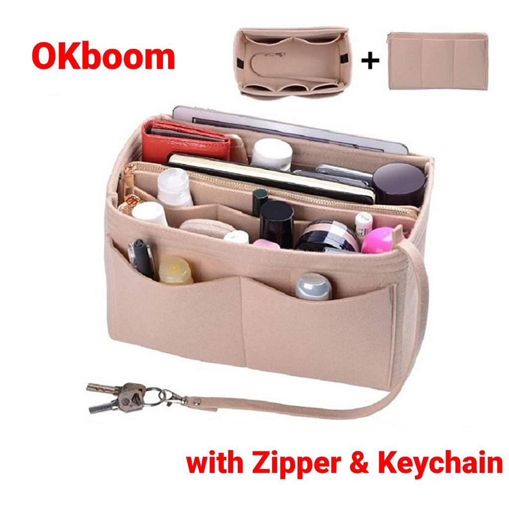 BV Loop Bag Organizer / Tote Felt Loop Bag Insert With Zipper 