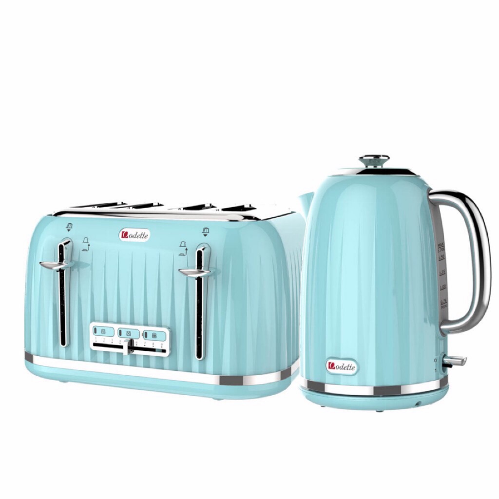 Turquoise kettle and outlet toaster set