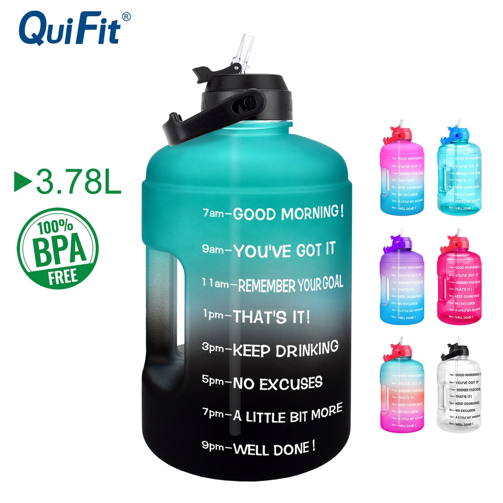 Drinking Bottle with Straw BPA Free 3.78Litre Big Water Bottle Time Green  Pink