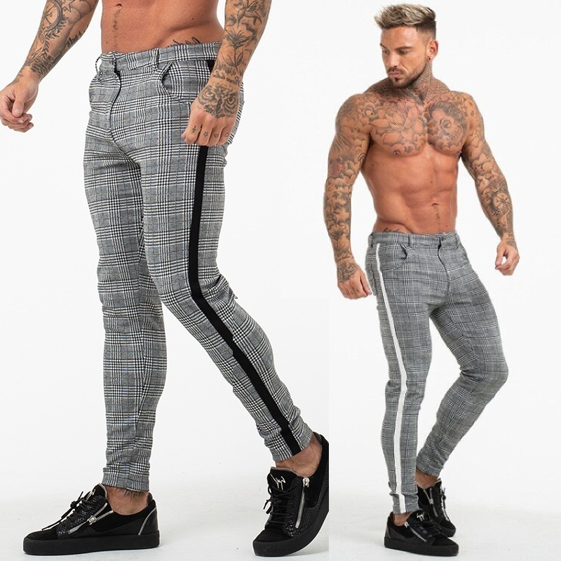 Checkered pants with hot sale side stripe