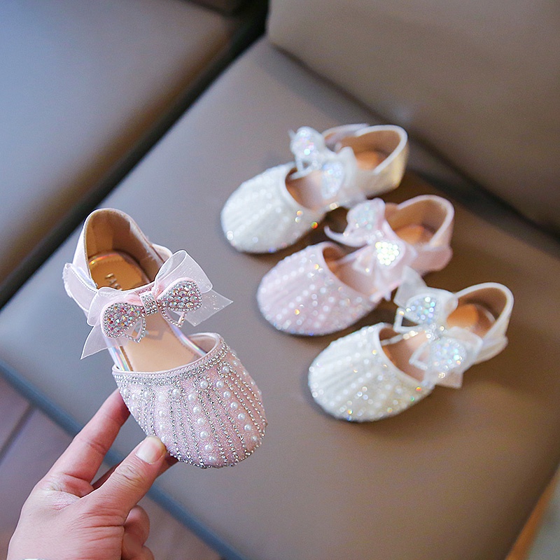 Sweet Bowknot Baby Girls Flat Shoes Pearl Comfortable Soft Sole