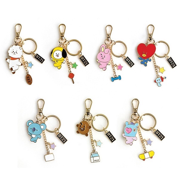 Kawaii Bt21 Cartoon Resin Keychain K-Pop Tata Cooky Chimmy Koya