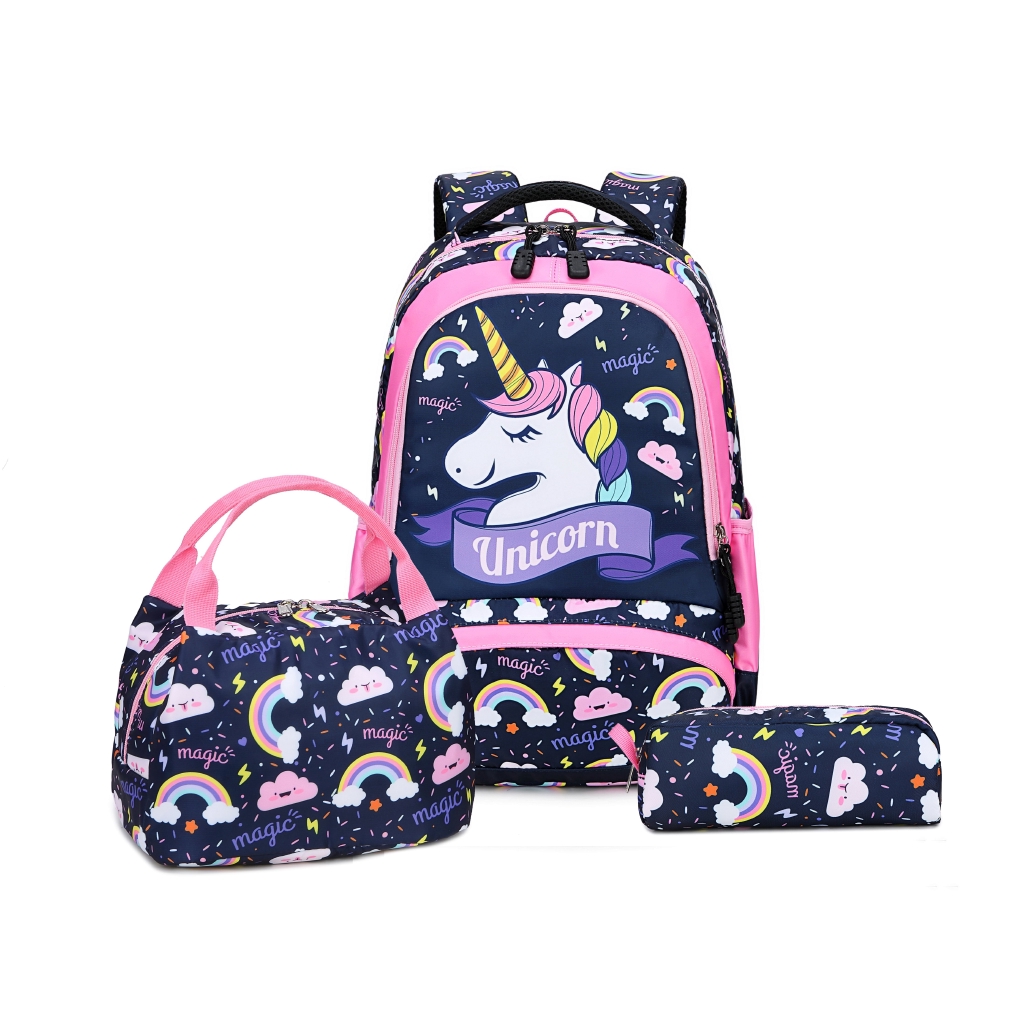 School backpacks set girls unicorn backpack best sale with lunch bag and pencil case kids