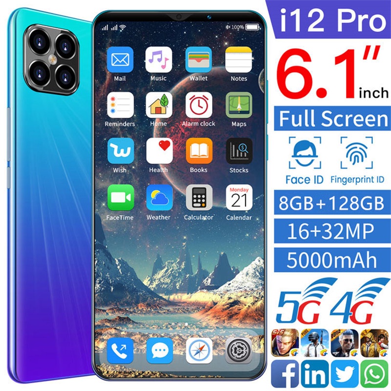 i12Pro Android Smart Phone 6.1 inch 8GB RAM 128GB ROM Dual SIM