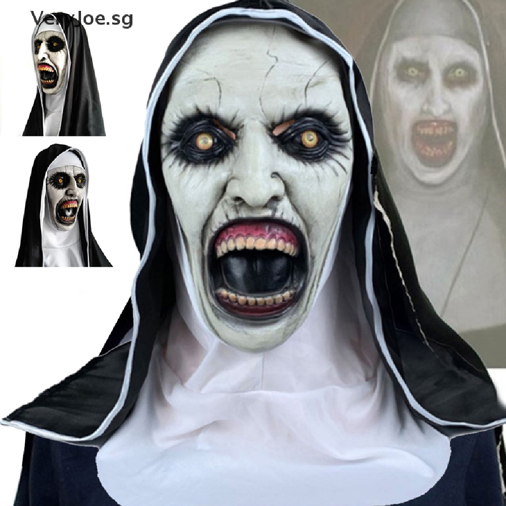 VeryJoe] The Horror Scary Nun Latex Mask w/Headscarf Valak Cosplay for  Halloween Costume [SG] | Shopee Singapore