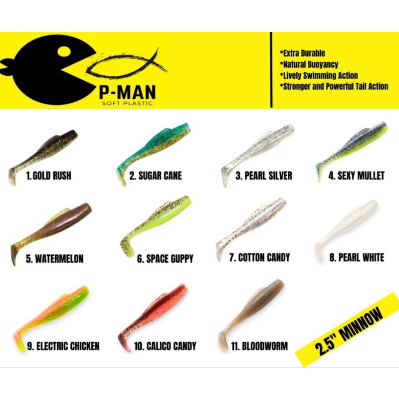 P-MAN Soft Plastic Minnow 2.5 (63mm) Fishing Lure (6Pcs/Pack)