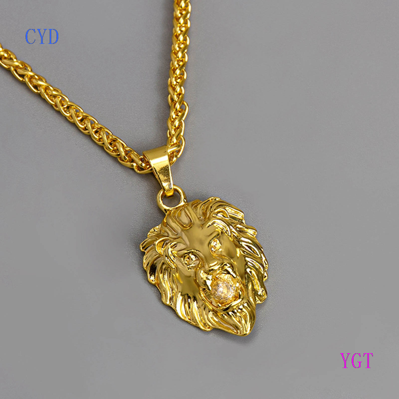 Mens gold lion head pendant sale